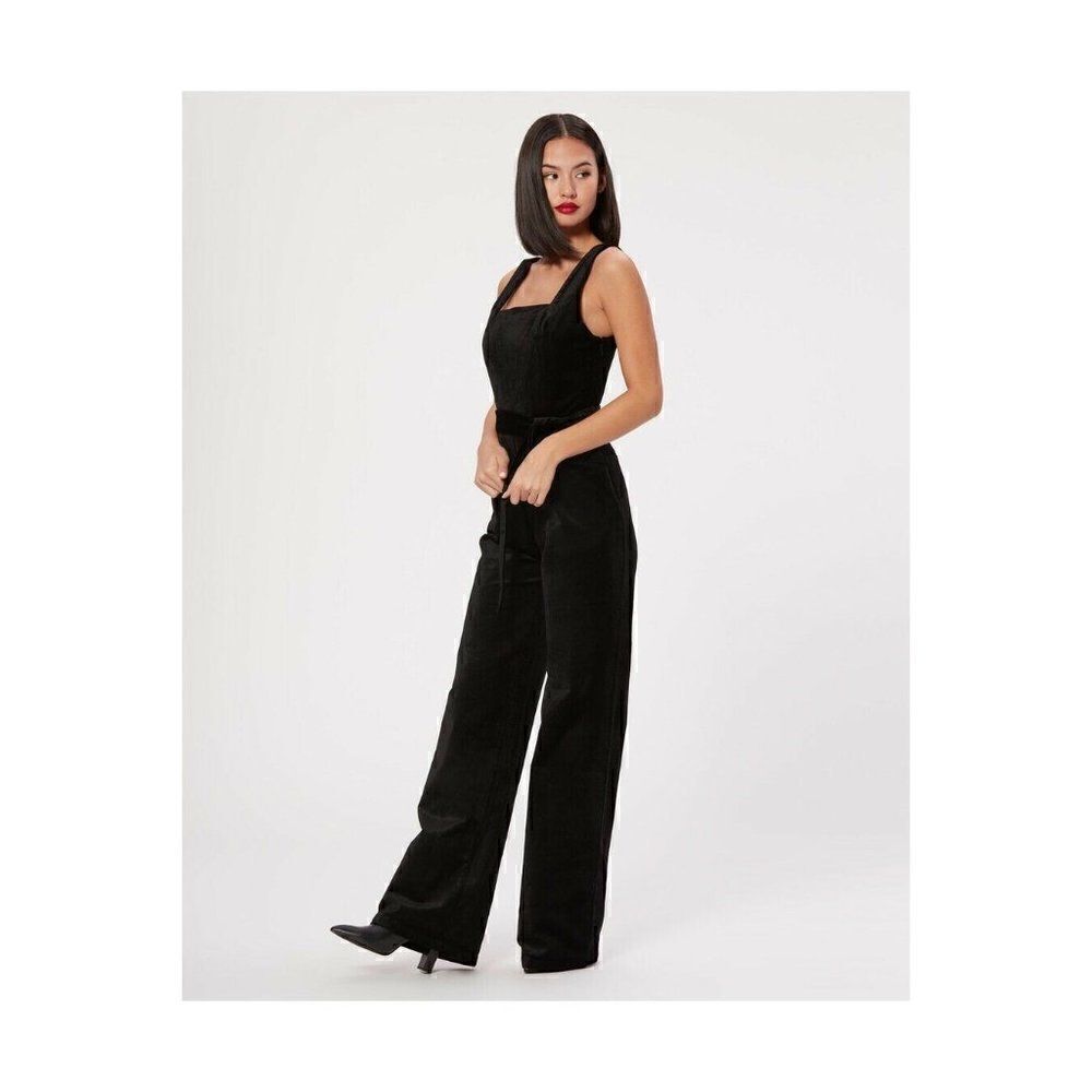 NWT ANTHROPOLOGIE X PAIGE Sz 10 TOPANGA VELVET JUMPSUIT WIDE LEG ONE PIECE BLACK - Picture 2 of 7
